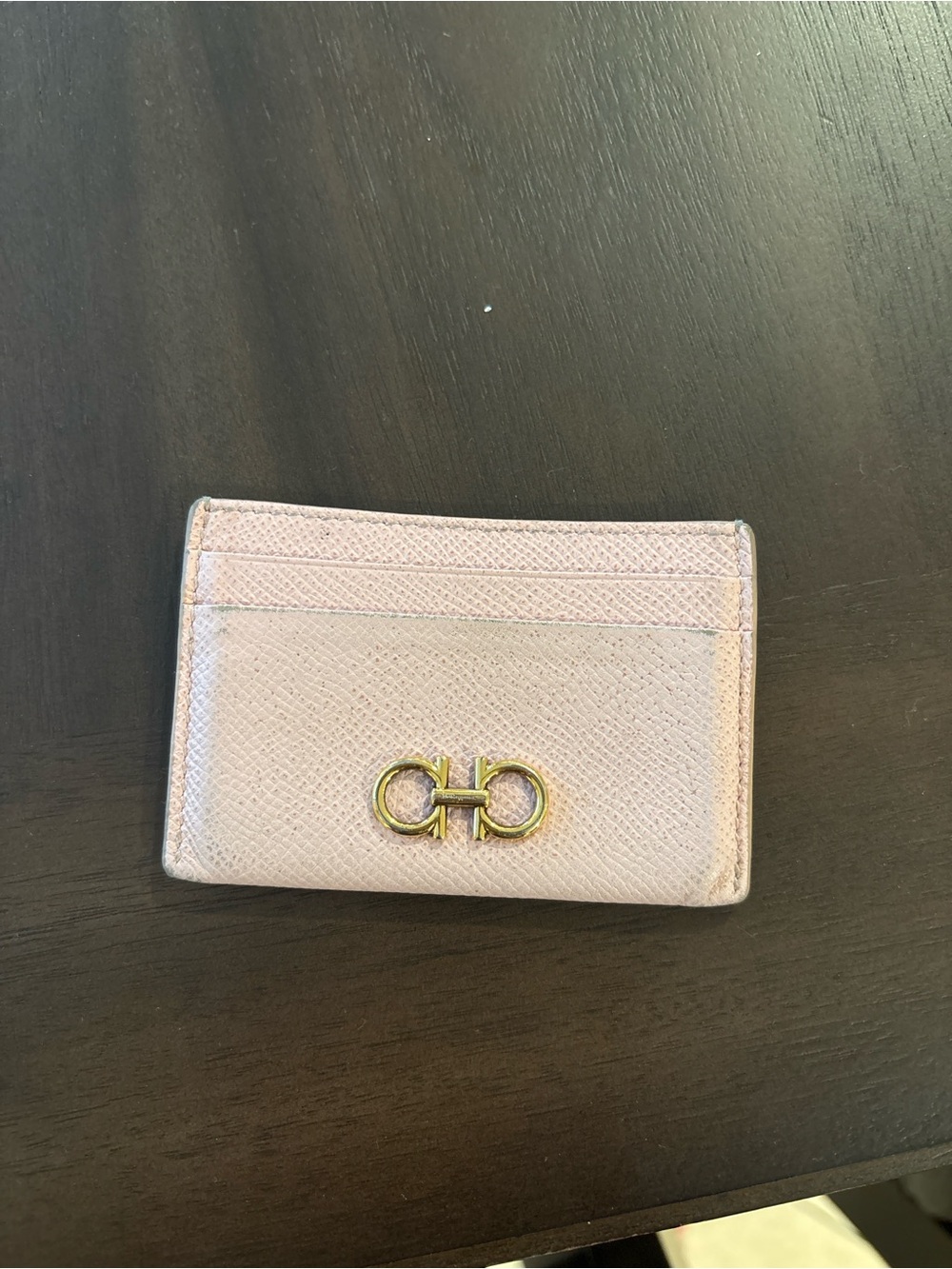 Salvatore Ferragamo Light Pink Leather Card & Key Holder with Gold Gancini